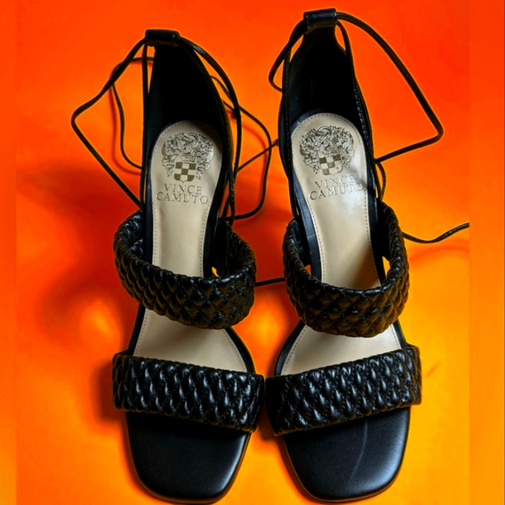 Vince Camuto Antilique Black Quilted Strappy Stiletto Heel Size 8